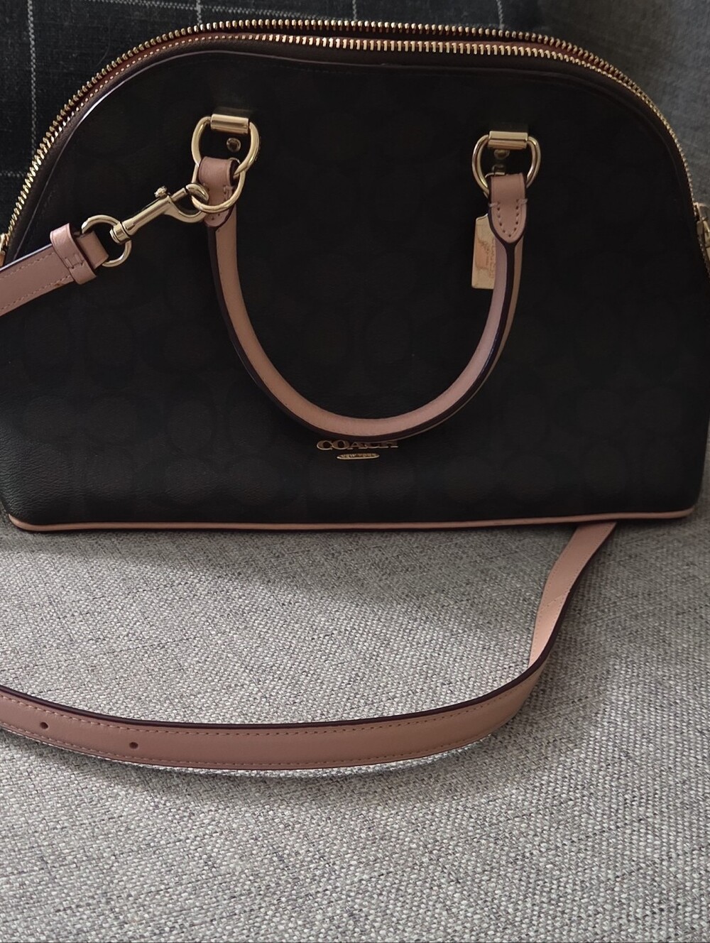 Coach Black Satchel with Pink Trim and Gold Hardware